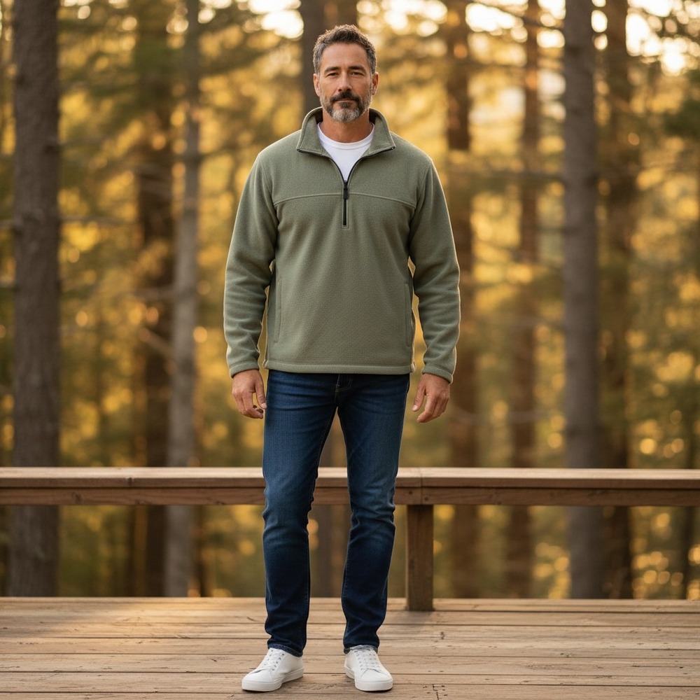 Saddlebred Fleece Pullover L Sage Green Excellent Quarter Zip Ribbed Mock Neck